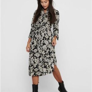 Floral Black and White Shirt Dress